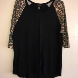 Rue 21 black blouse w/ leopard long sleeves